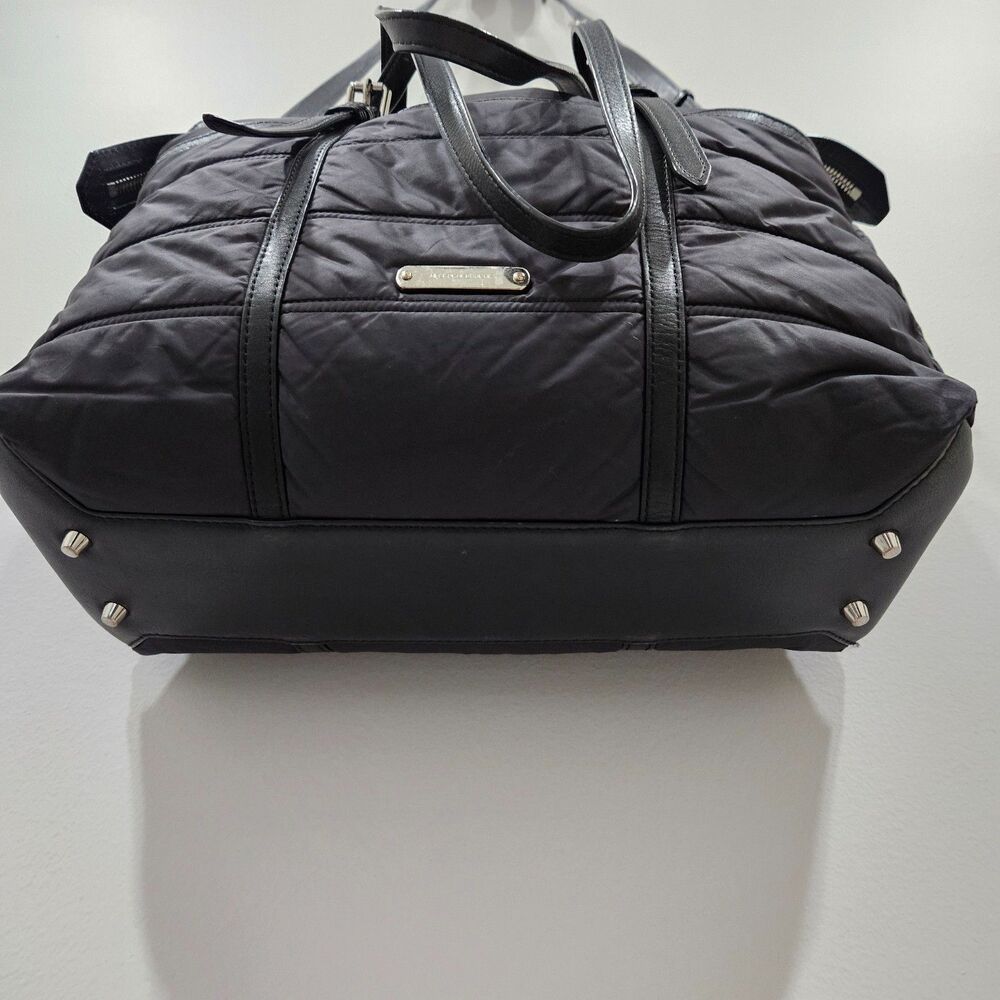 BURBERRY Abbey Quilted Black Nylon Diaper Tote Bag Leather Trim Crossbody Luxury - Picture 4 of 16